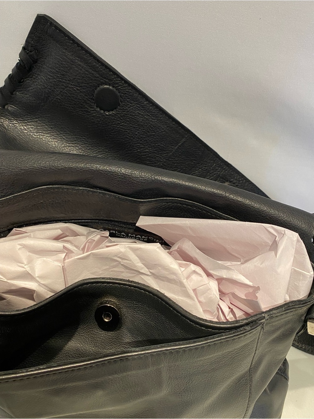 Carla Mancini Black Leather Shoulder Bag with Whipstitch Detail - Picture 9 of 9